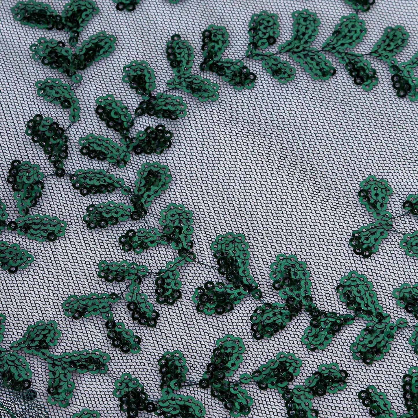 Tulle 72"x72" Table Overlay Square Tablecloth Hunter Emerald Green - Sequin Leaf Embroidered Table Topper