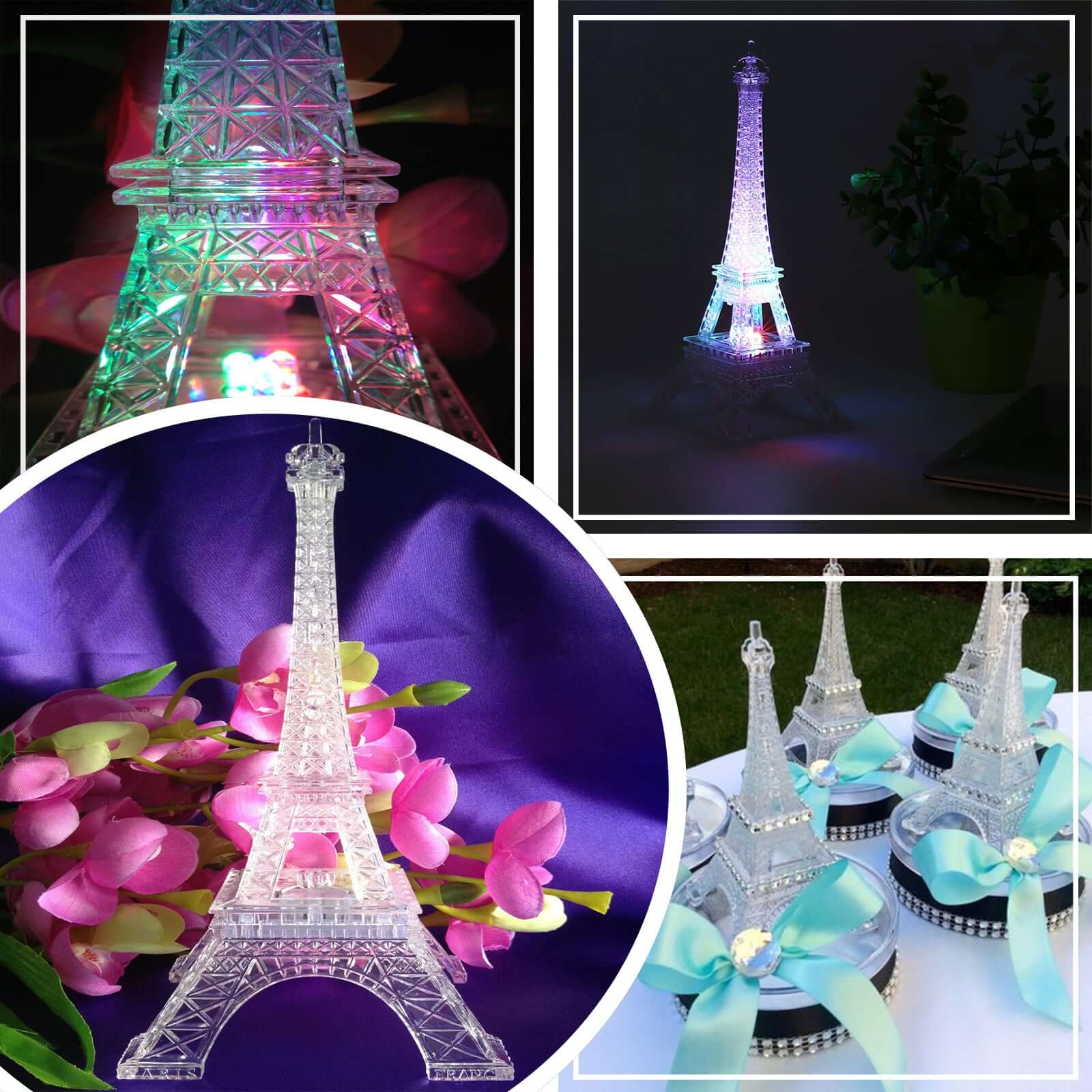 LED Centerpiece Eiffel Tower Design Color Changing - Light Up Night Party Decor 10" - Linen Luxes