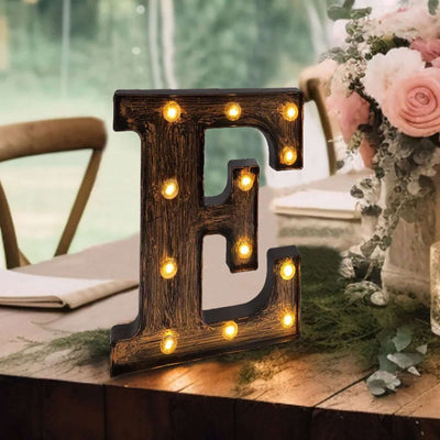 LED Marquee Letter "E" Industrial Style Antique Black - Light-Up Alphabet Sign for Weddings & Displays 9"