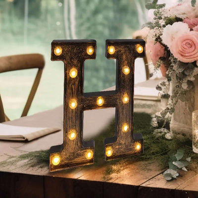 LED Marquee Letter "H" Industrial Style Antique Black - Light-Up Alphabet Sign for Weddings & Displays 9"