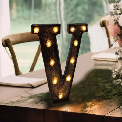 LED Marquee Letter "V" Industrial Style Antique Black - Light-Up Alphabet Sign for Weddings & Displays 9"