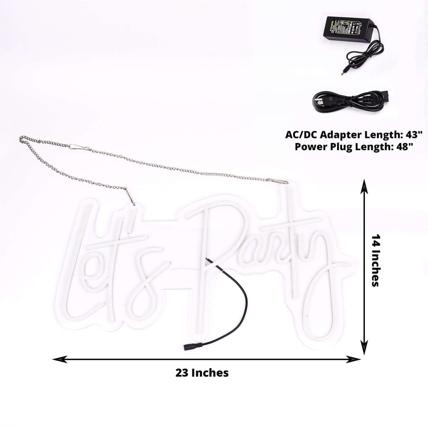 23" Let's Party Neon Light Sign, LED Reusable Wall DÃ©cor Lights With 5ft Hanging Chain