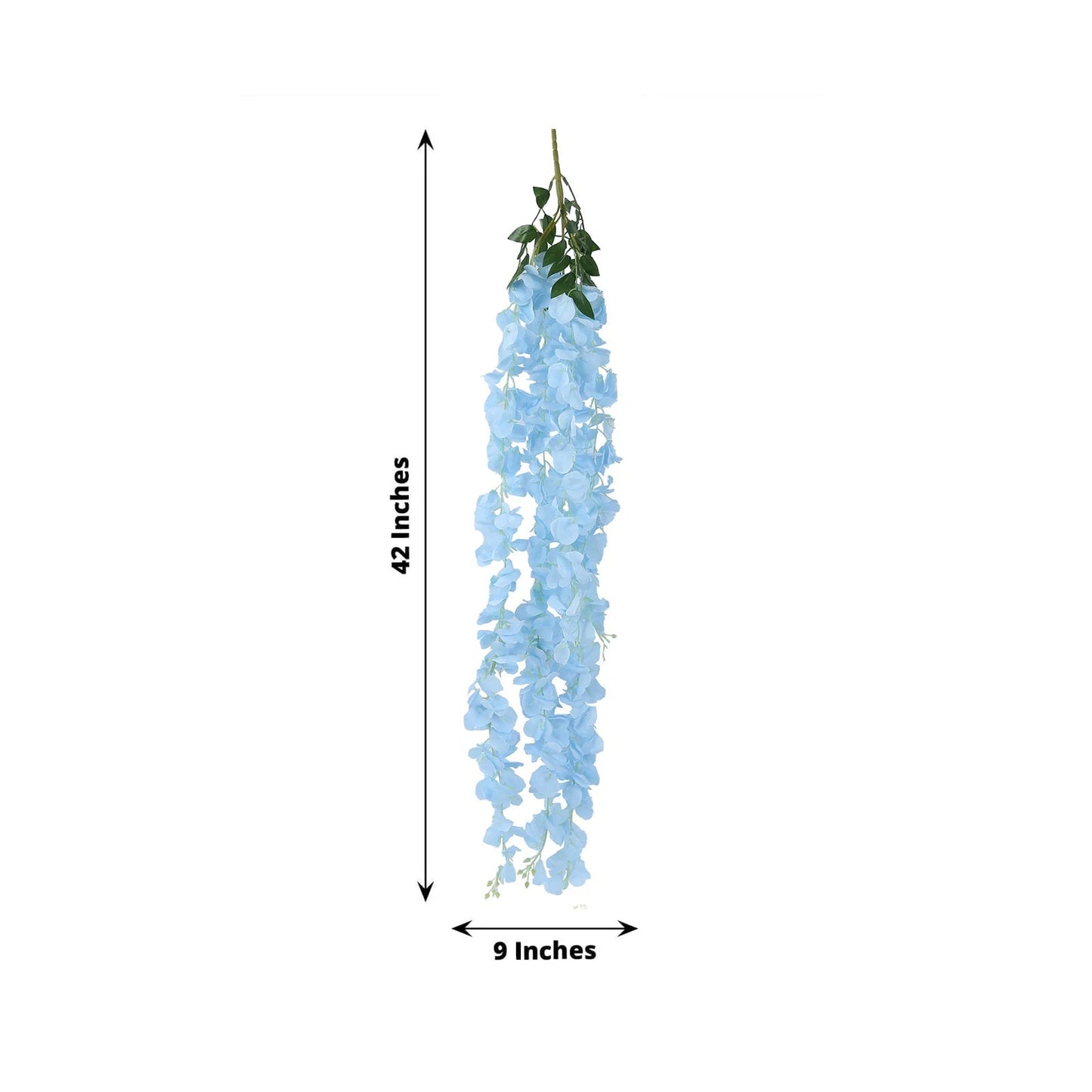 42" Silk Hanging Wisteria Flower Garland Vines in Light Blue, Elaborated 5 Full Strands in 1 Bush