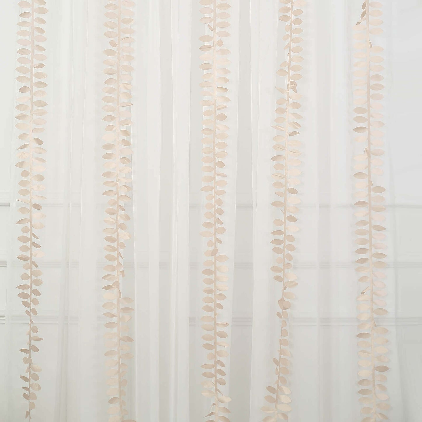 Taffeta Ribbon Sash with 4" Leaf Petal Design Beige 50ft - Sophisticated Artificial Fabric Garland