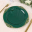 10-Pack Plastic 10" Round Dinner Plates in Hunter Emerald Green with Gold Leaf Embossed Rim - Disposable Vintage Baroque Style Plates
