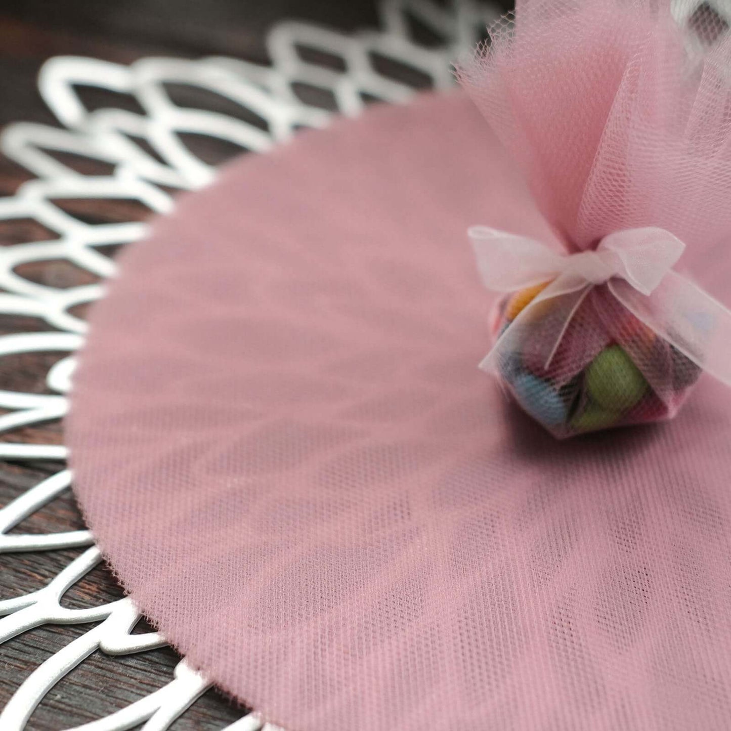 25 Pack 9" Dusty Rose Sheer Nylon Tulle Circles Favor Wrap Craft Fabric, DIY Candy Favor Wraps