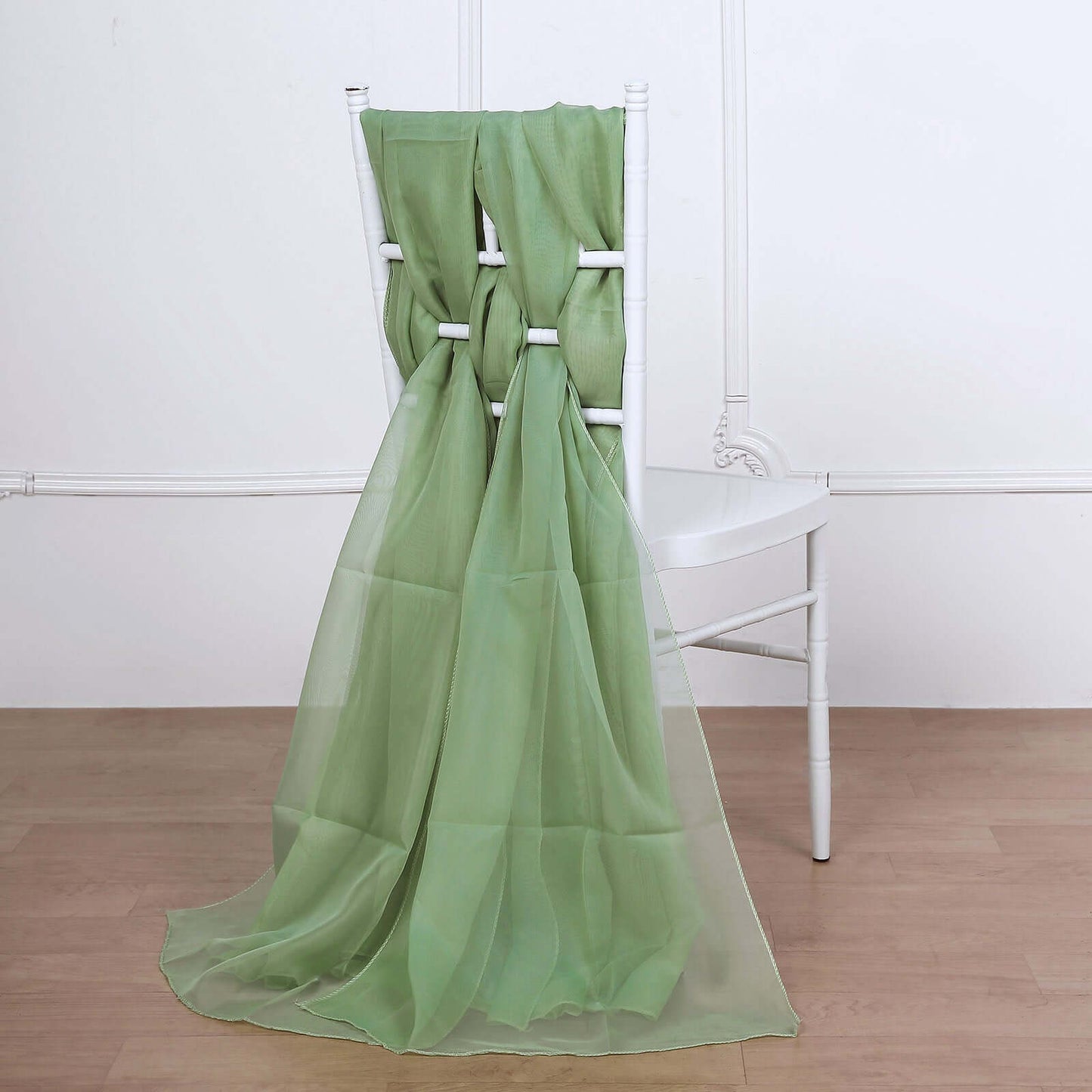 5 Pack Chiffon Chair Sashes Sage Green - Soft & Lightweight Designer Chair Bows 22"x78"