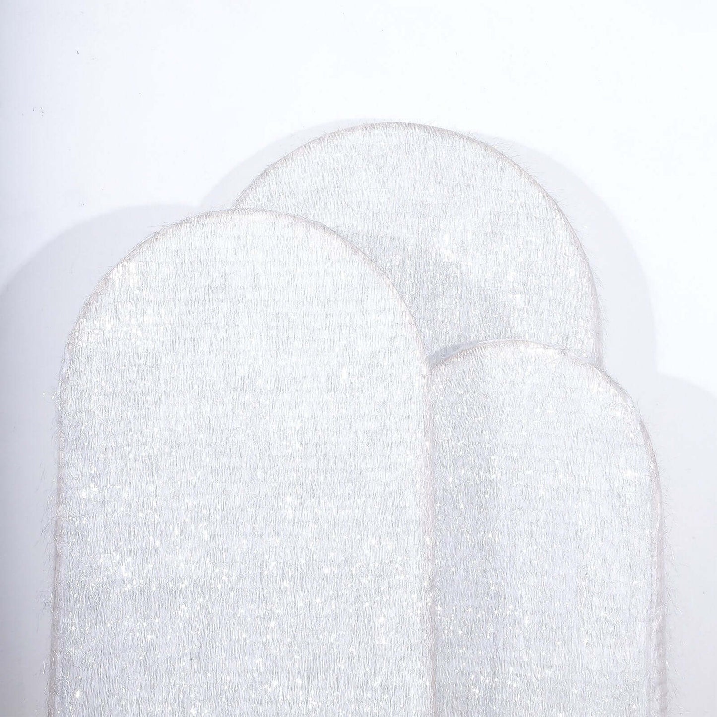 Set of 3 Silver Metallic Fringe Chiara Wedding Arch Covers, Fitted Covers For Round Top Backdrop Stands - 5ft, 6ft, 7ft