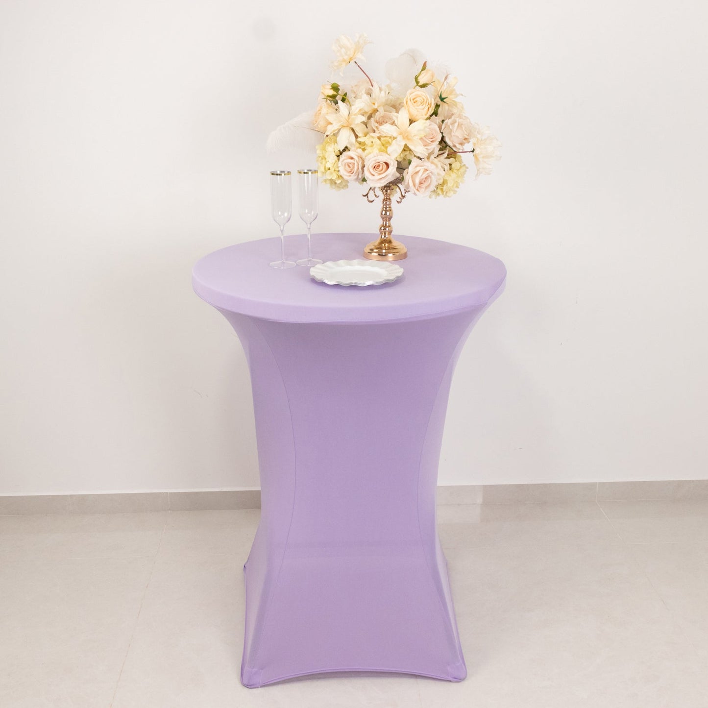 Spandex 30" Round Cocktail Table Cover Lavender Lilac - Easy to Maintain Stretch Fitted Highboy Tablecloth