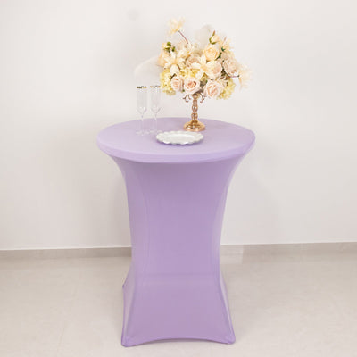 Spandex 30" Round Cocktail Table Cover Lavender Lilac - Easy to Maintain Stretch Fitted Highboy Tablecloth
