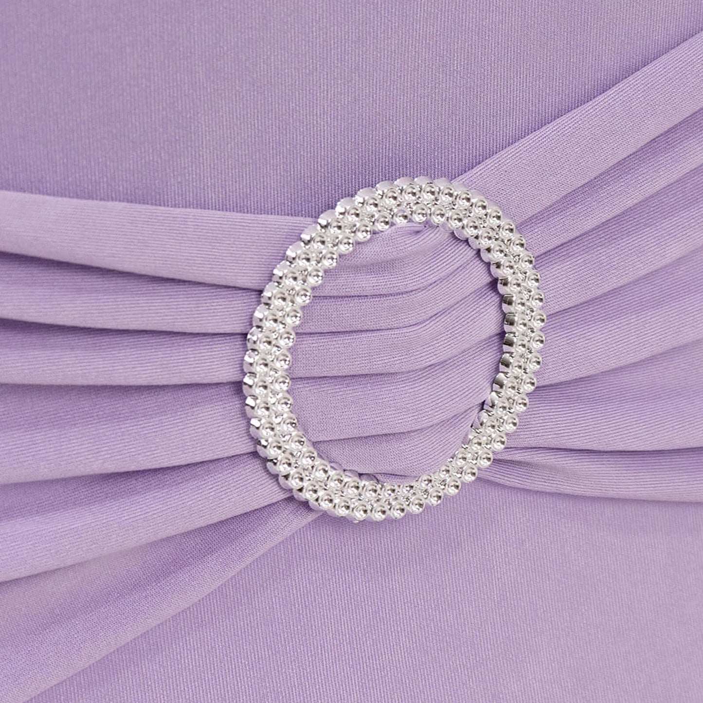 Stretch Spandex Chair Cover Lavender Lilac for Folding Chairs - Secure Fit Slipcover with Silver Rhinestone Buckled Sash Band