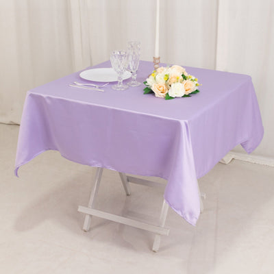 Lamour Satin 54"x54" Table Overlay Square Tablecloth Lavender Lilac - Durable & Silk-Like Table Cover