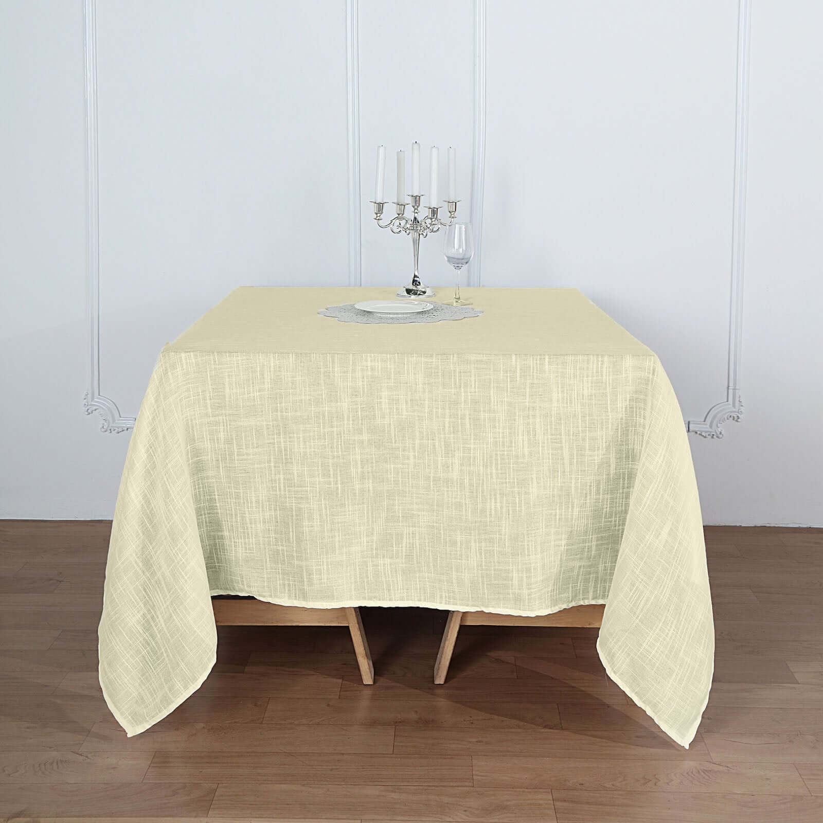 Linen 72"x72" Table Overlay Square Tablecloth Ivory - Slubby Textured Wrinkle - Resistant Design for Stylish Occasions - Linen Luxes