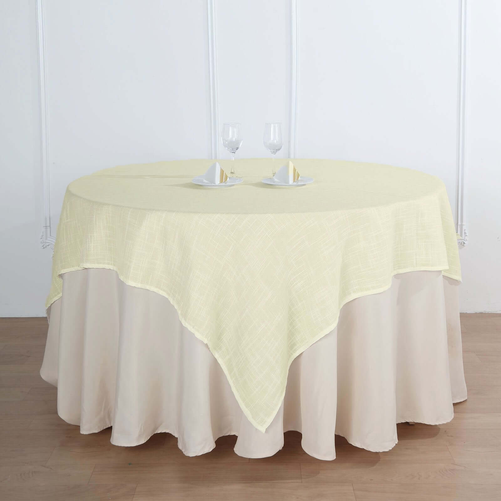 Linen 72"x72" Table Overlay Square Tablecloth Ivory - Slubby Textured Wrinkle - Resistant Design for Stylish Occasions - Linen Luxes