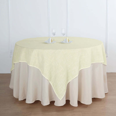Linen 72"x72" Table Overlay Square Tablecloth Ivory - Slubby Textured Wrinkle - Resistant Design for Stylish Occasions - Linen Luxes