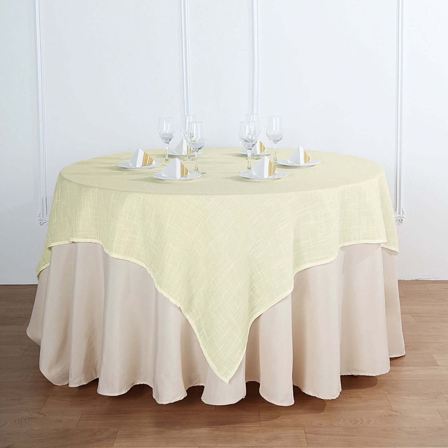 Linen 72"x72" Table Overlay Square Tablecloth Ivory - Slubby Textured Wrinkle - Resistant Design for Stylish Occasions - Linen Luxes