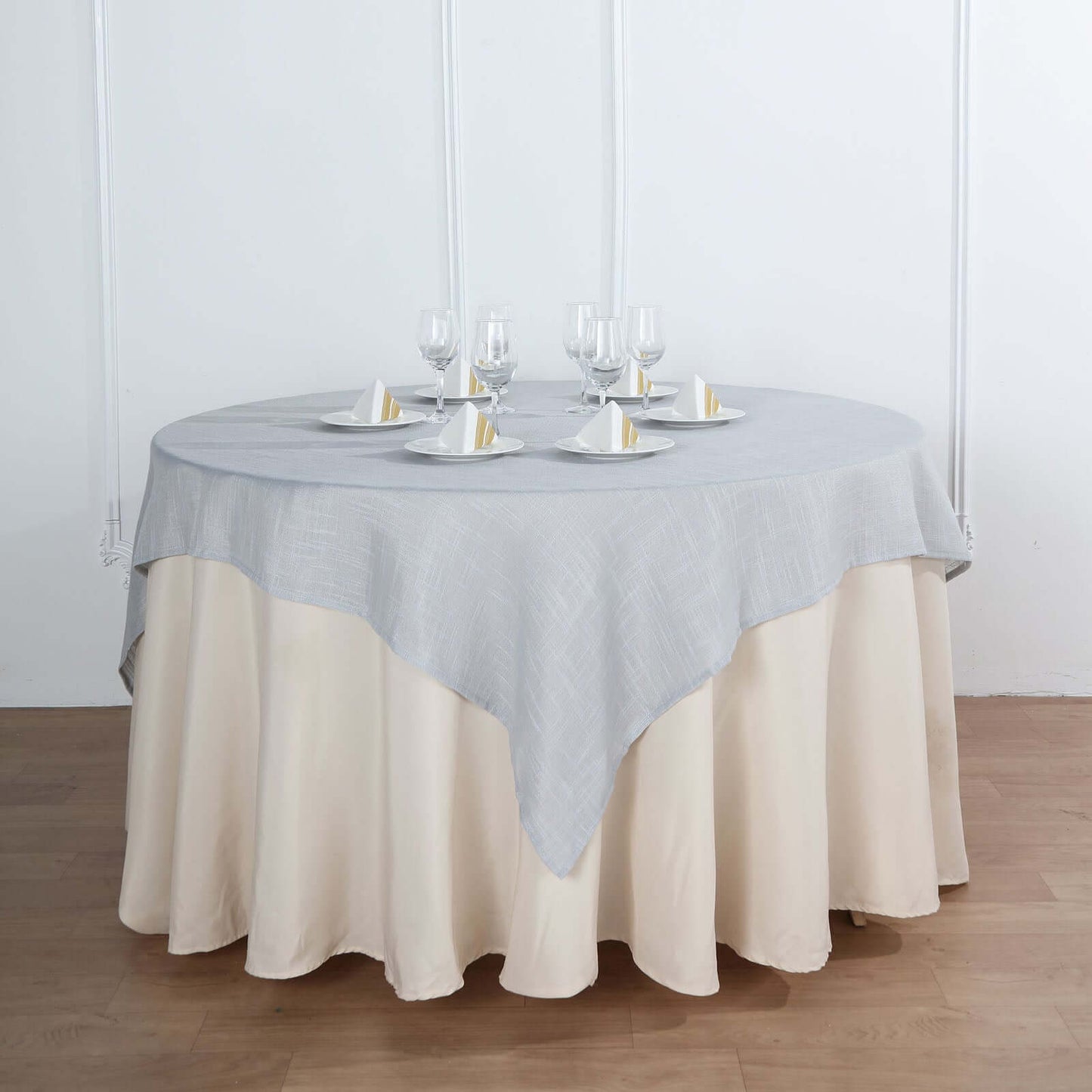 Linen 72"x72" Table Overlay Square Tablecloth Silver - Slubby Textured Wrinkle - Resistant Design for Stylish Occasions - Linen Luxes
