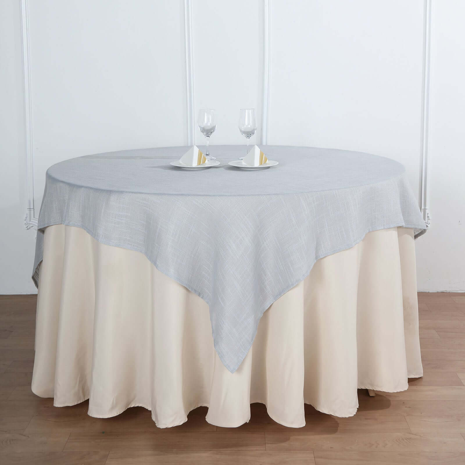 Linen 72"x72" Table Overlay Square Tablecloth Silver - Slubby Textured Wrinkle - Resistant Design for Stylish Occasions - Linen Luxes