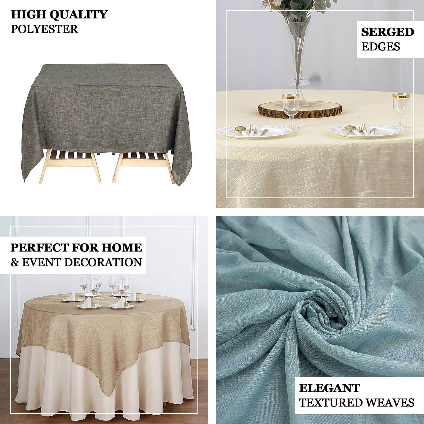 Linen 72"x72" Table Overlay Square Tablecloth Silver - Slubby Textured Wrinkle - Resistant Design for Stylish Occasions - Linen Luxes