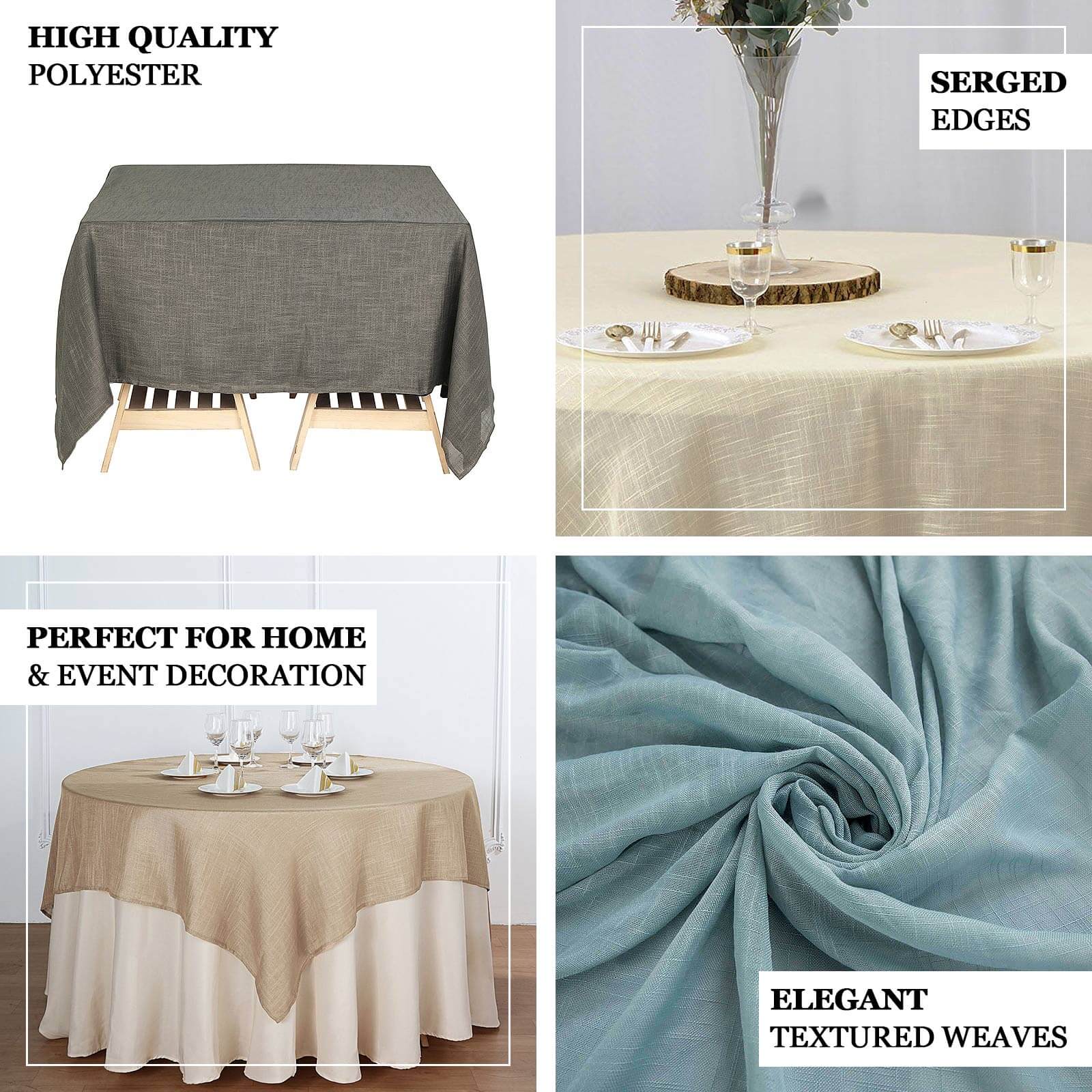 Linen 72"x72" Table Overlay Square Tablecloth Silver - Slubby Textured Wrinkle - Resistant Design for Stylish Occasions - Linen Luxes
