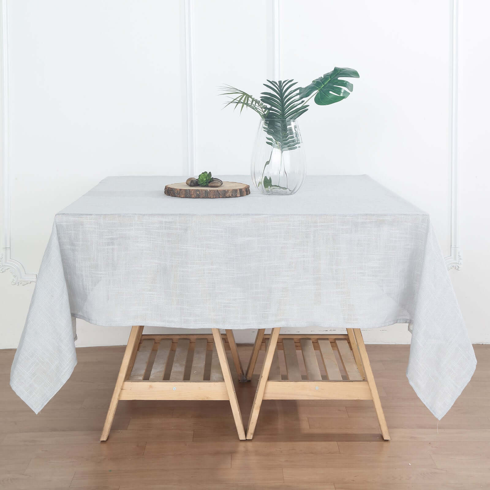 Linen 72"x72" Table Overlay Square Tablecloth Silver - Slubby Textured Wrinkle - Resistant Design for Stylish Occasions - Linen Luxes