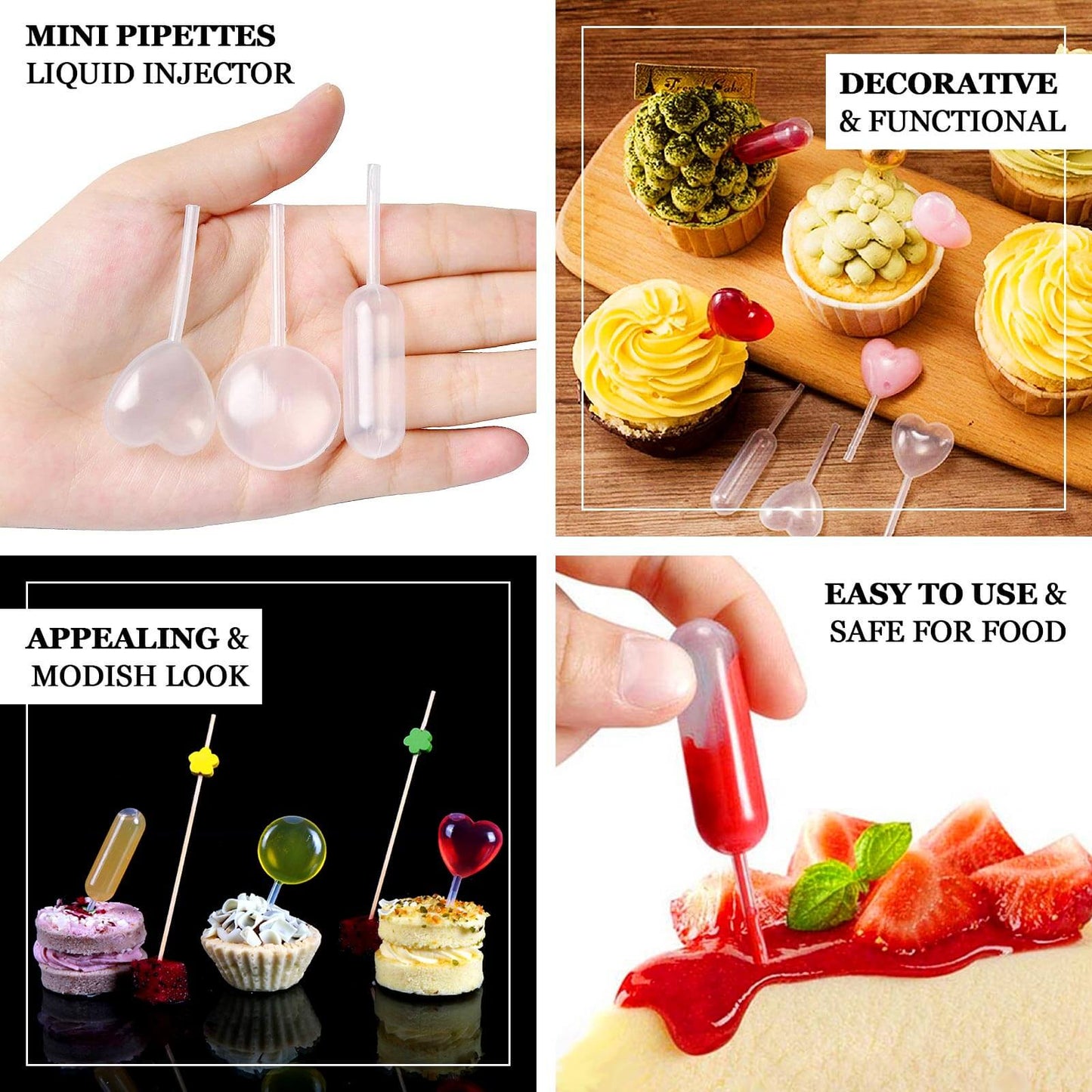 Set of 150 Plastic Dessert Topper Pipette Infusers Clear for Desserts & Drinks 4ml