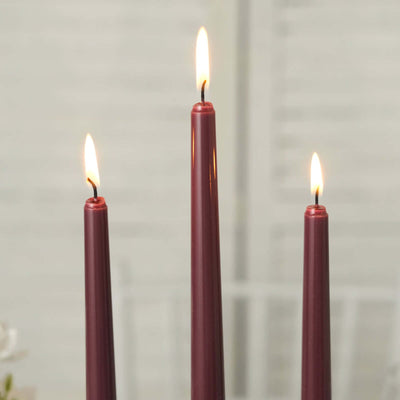 10-Pack Taper Candles Premium Wax Design Burgundy - Unscented Candles for Upscale Settings 10"