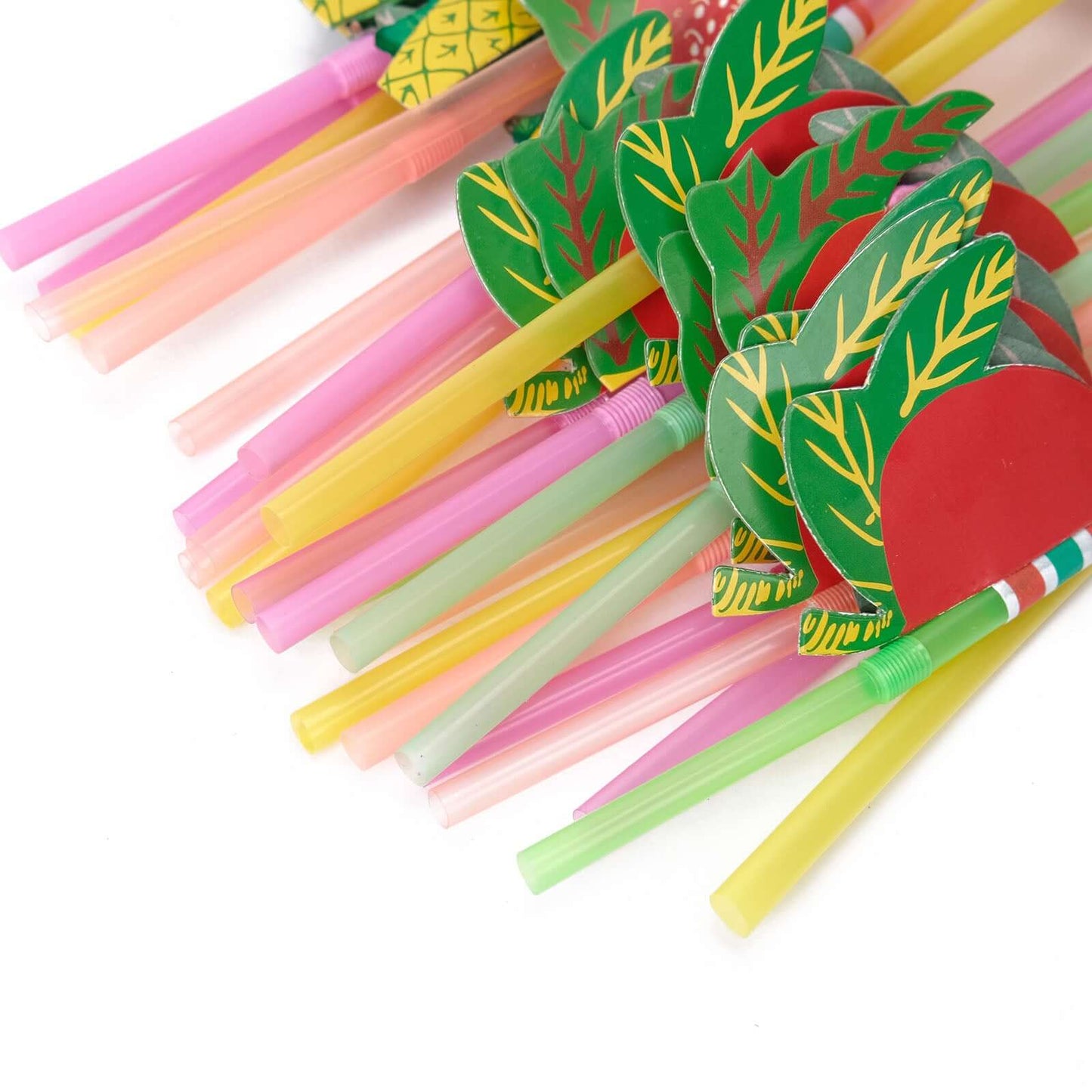 50-Pack Tropical Fruit Drinking Straws Multi-Colored - Disposable Straws for Summer Drinks 10"