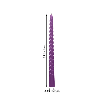 12-Pack Taper Candles Spiral Long Burn Wick Design Purple - Premium Unscented Wax Dinner Candle Sticks 11"