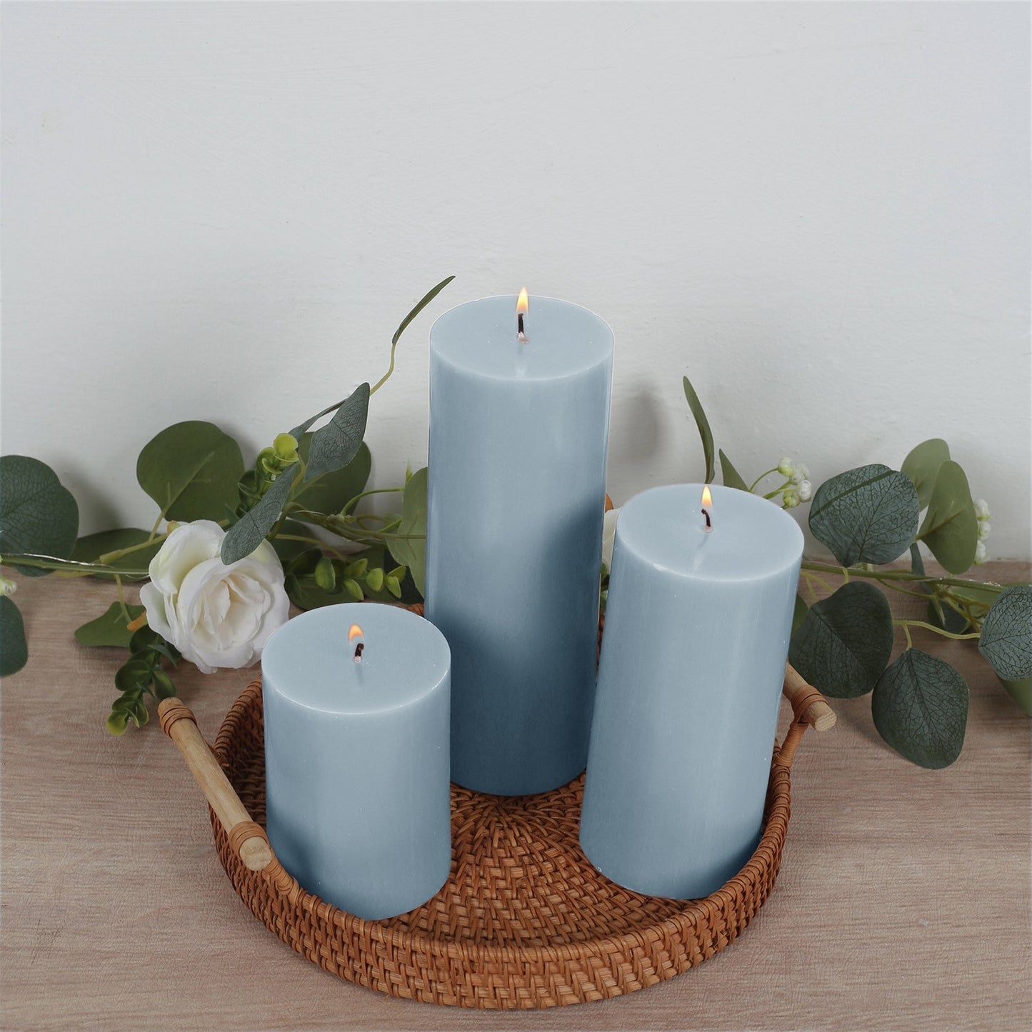 12-Pack 3"x4" Unscented Dripless Pillar Candles â€“ Dusty Blue Long-Burning Wax Candles with Cotton Wicks for Home, Weddings & Event Decor