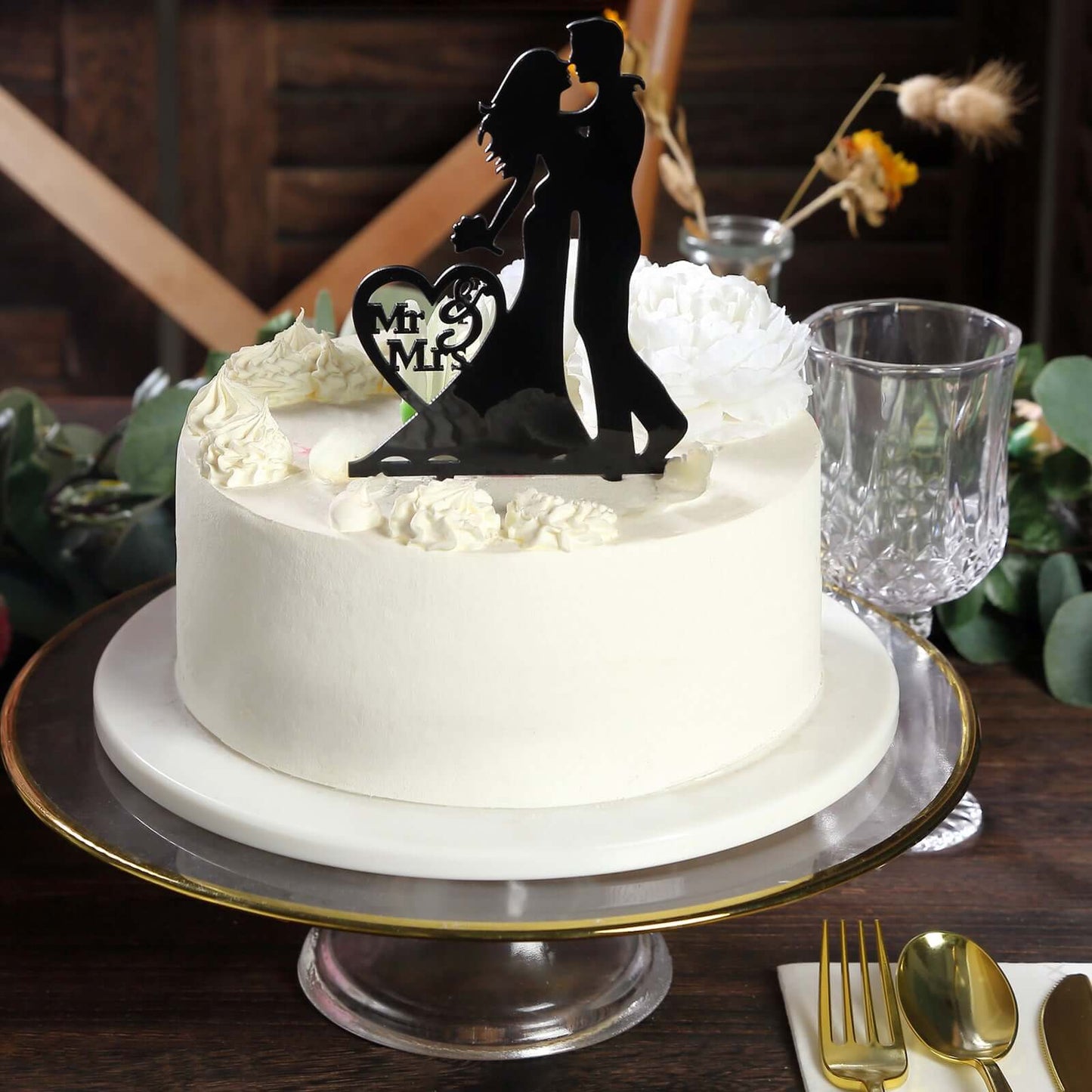 Acrylic Cake Toppers Black Silhouette Design Mr and Mrs - Wedding Cake Decoration Set 7"
