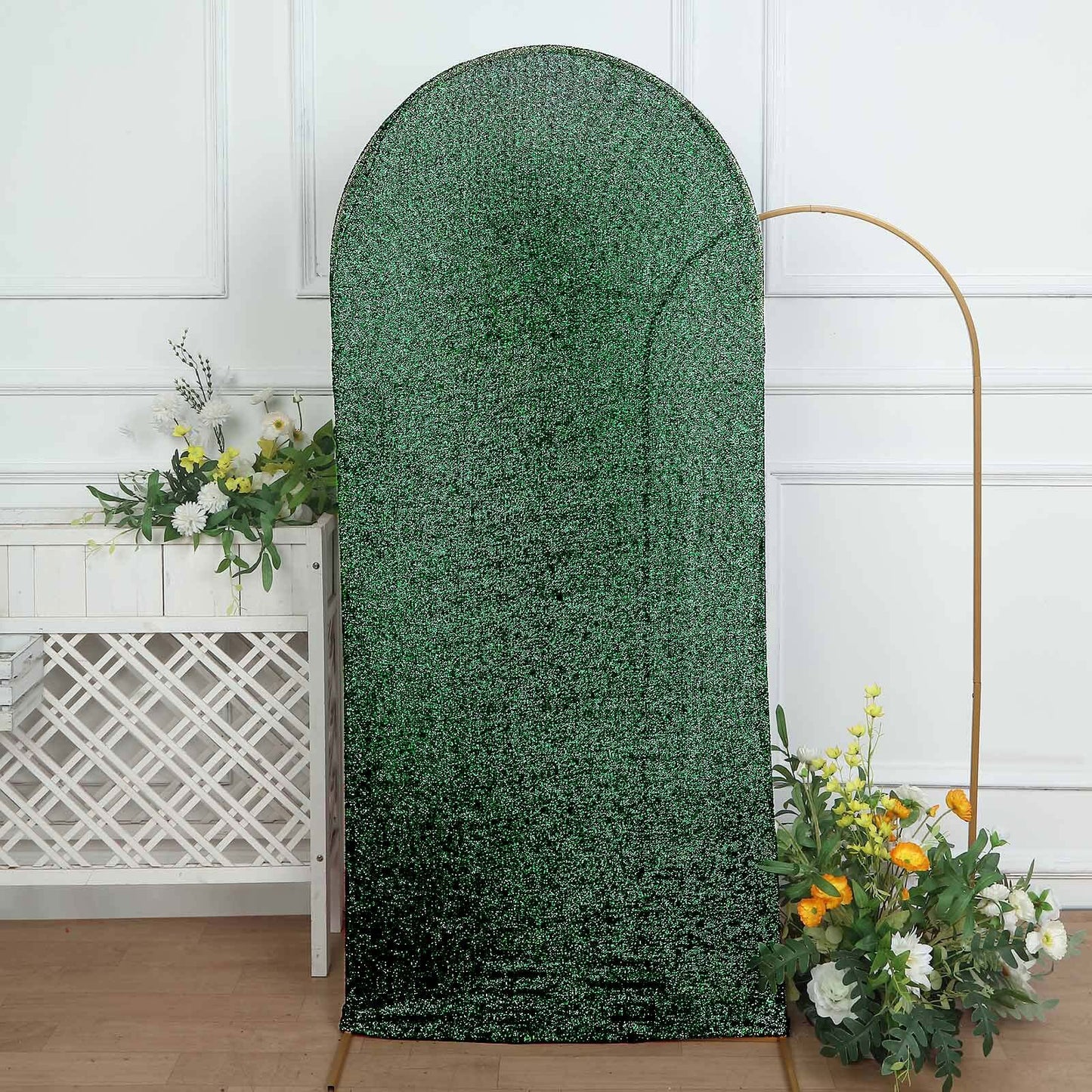 6ft Hunter Emerald Green Shimmer Tinsel Spandex Chiara Backdrop Stand Cover For Fitted Round Top Wedding Arch