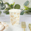 24-Pack Paper Cups in White with Gold French Toile Print - Stylish Disposable Floral Party Cups for Weddings & All Purpose Use 9oz