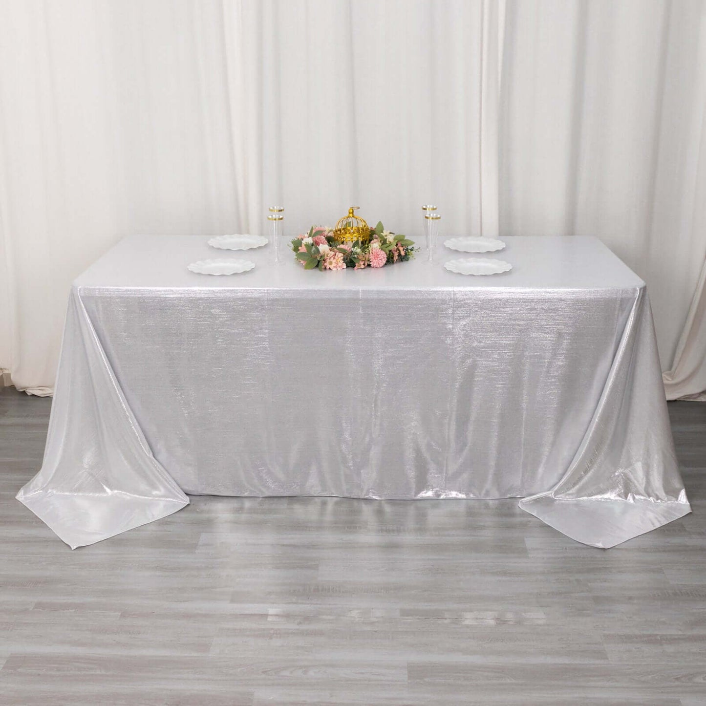 Sequin Dots Polyester 90"x132" Rectangle Tablecloth Shimmering Silver - Seamless, Glittering & Wrinkle Free Table Cover