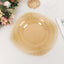 10-Pack Plastic 8" Round Dessert Plates in Transparent Amber Gold with Gold Leaf Embossed Rim - Disposable Vintage Baroque Style Salad Plates