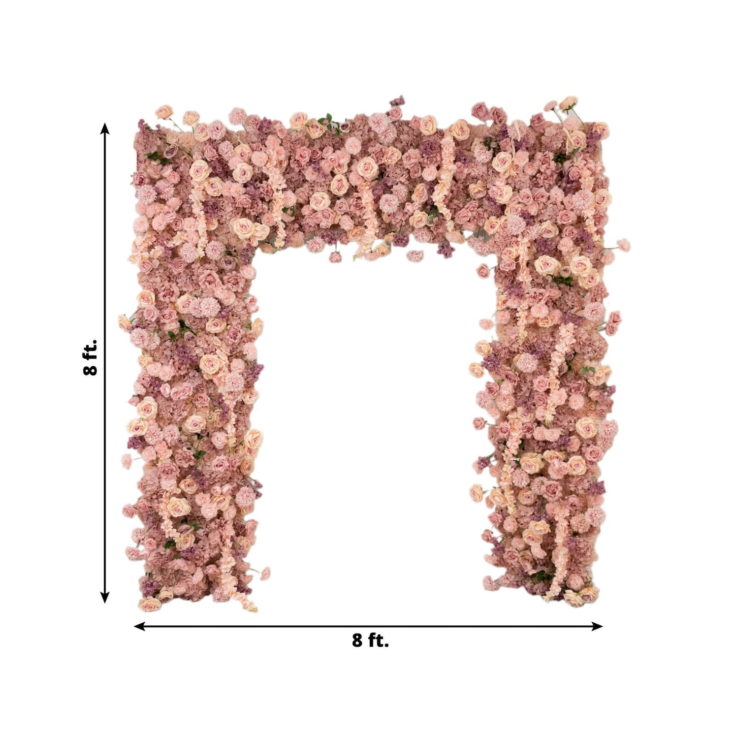 8ftx8ft Roll Up Flower Backdrop for Arch Stand, Dusty Rose with Fabric Backing - Artificial Silk Roses, Hydrangeas & Chrysanthemums for Weddings