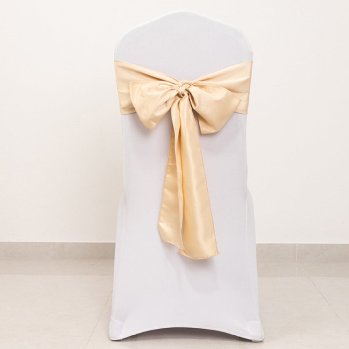 5 Pack Lamour Satin 6"x106" Chair Sashes Beige - Stylish Reusable Decorative Bows