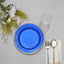 25-Pack Paper 8" Round Dessert Plates in Royal Blue Sunray Design with Gold Rim - Disposable Heavy Duty 350GSM Appetizer Salad Plates