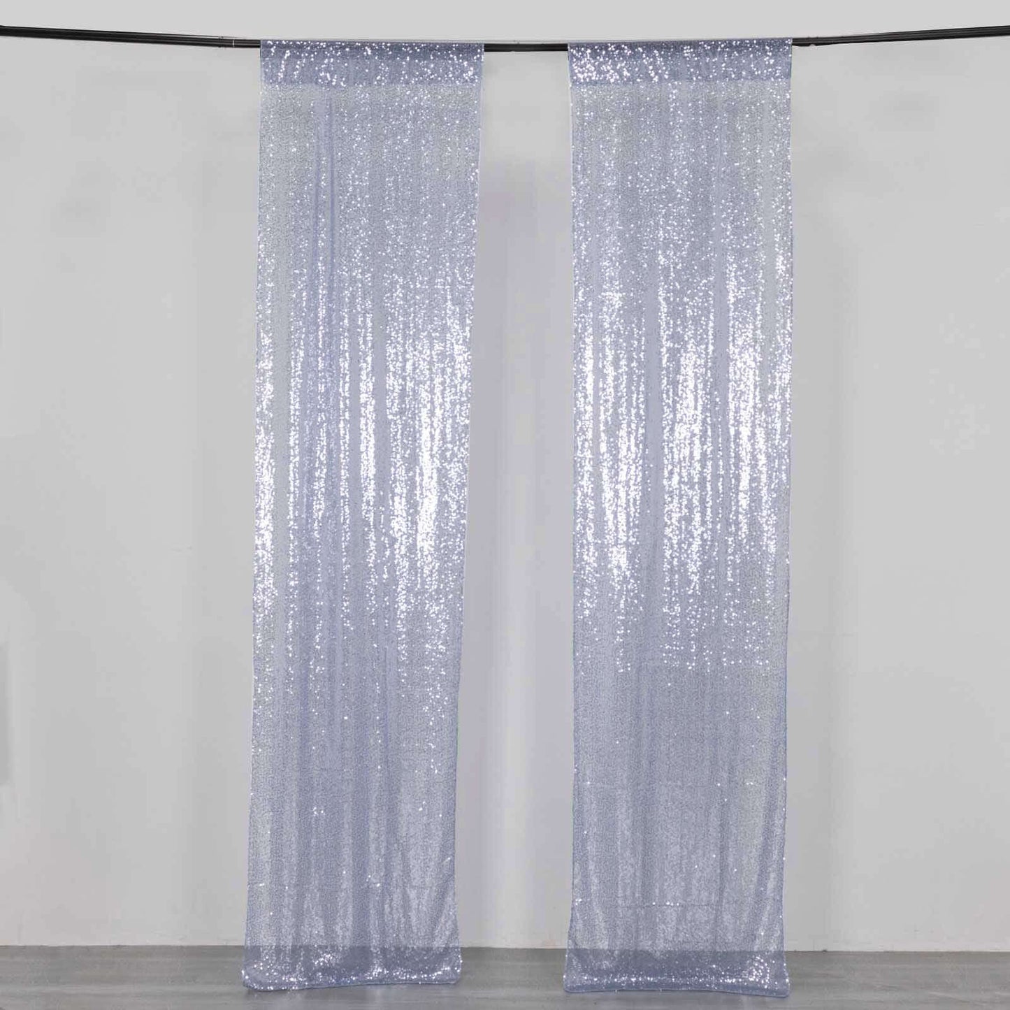 2 Pack Dusty Blue Sequin Event Curtain Drapes with Rod Pockets, Seamless Backdrop Event Panels - 8ftx2ft
