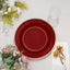 25-Pack Paper 10" Round Dinner Plates in Burgundy Sunray Design with Gold Rim - Disposable Heavy Duty 350GSM Party Plates