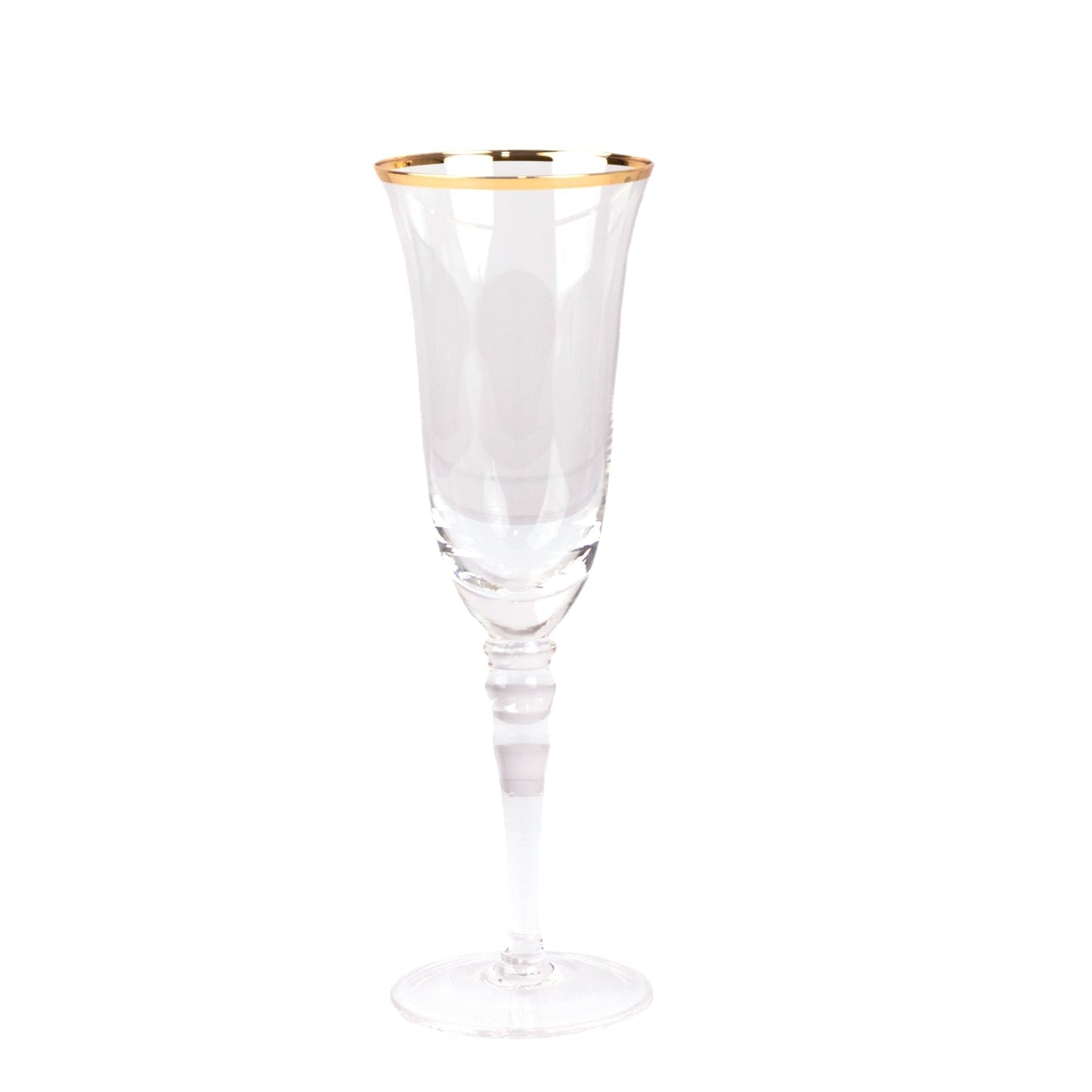 6-Pack Champagne Flute Glasses Clear Gold Rimmed Design with Long Beaded Stem - Chic Crystal Glassware for Wine & Events 6oz 8.5"