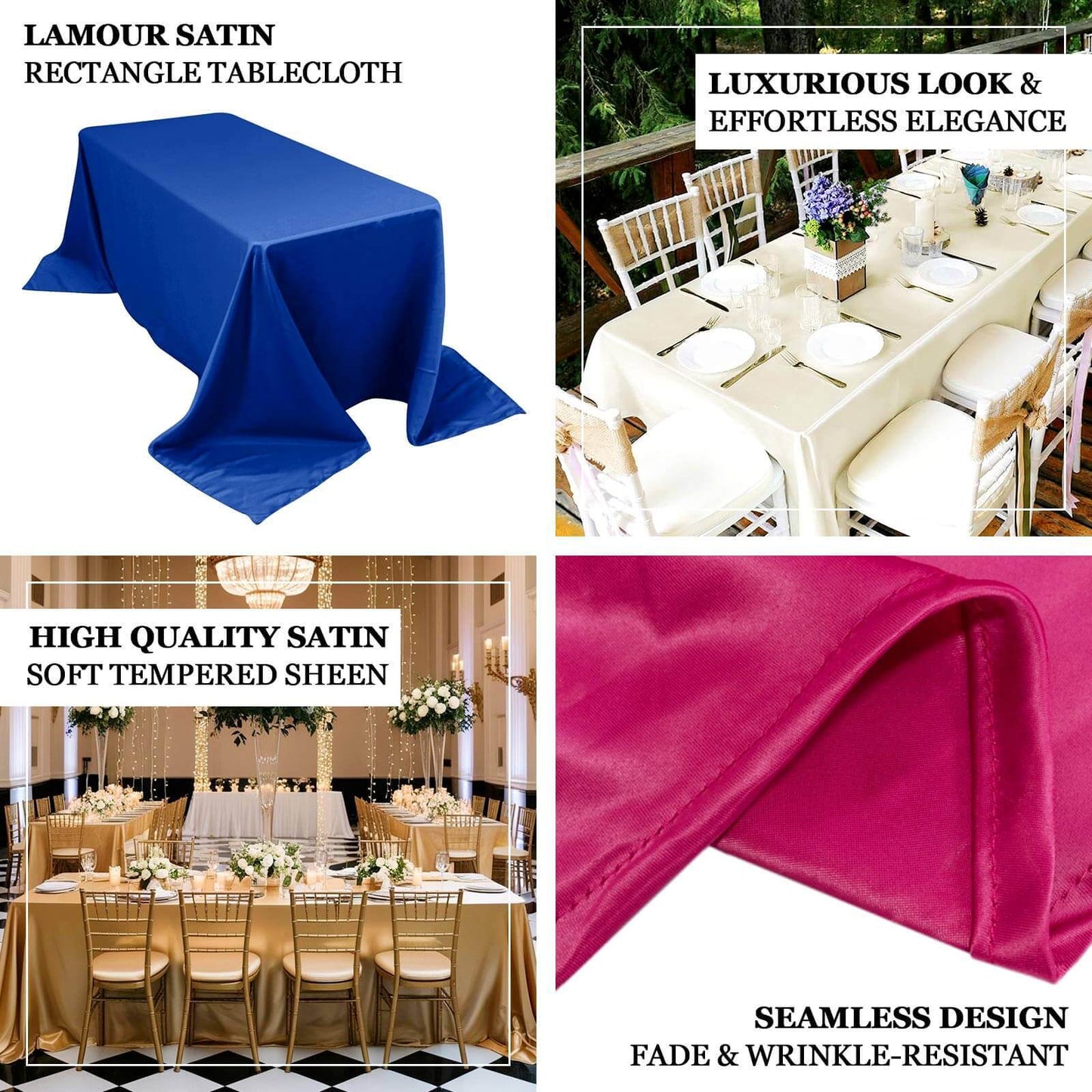 Lamour Satin 90"x132" Rectangle Tablecloth Champagne - Soft & Silk-Like Seamless Table Cover