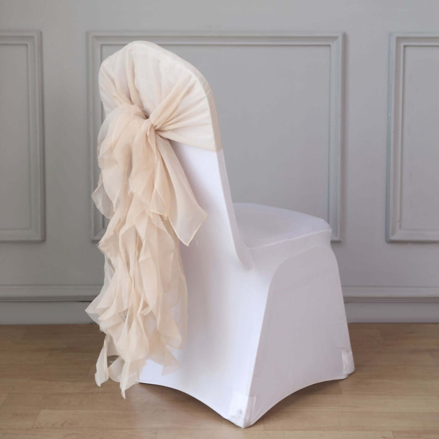 Chiffon Chair Sash with Curly Design Nude - Stylish Chair Decorations
