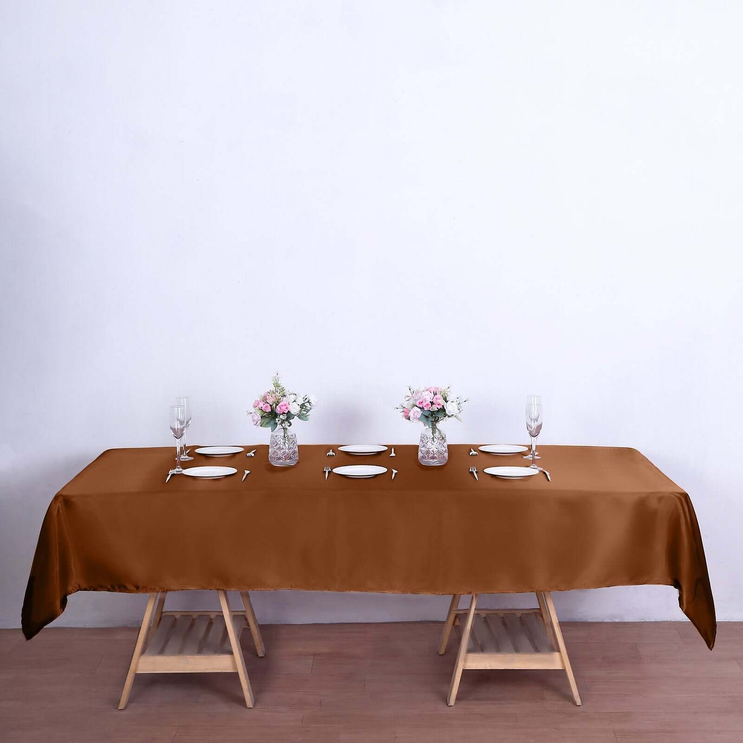 Satin Rectangular 60"x102" Tablecloth Cinnamon Brown - Smooth and Lustrous Table Cover