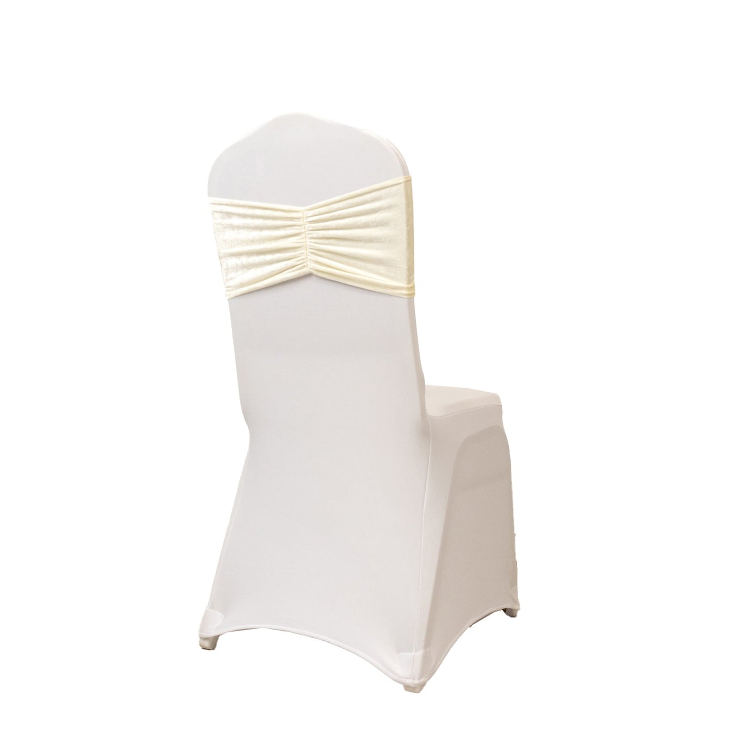 5 Pack Crushed Velvet Chair Bands Ivory Wide Ruffle Style - Textured Chair Sashes for Stunning Event Decor - 8"x15"