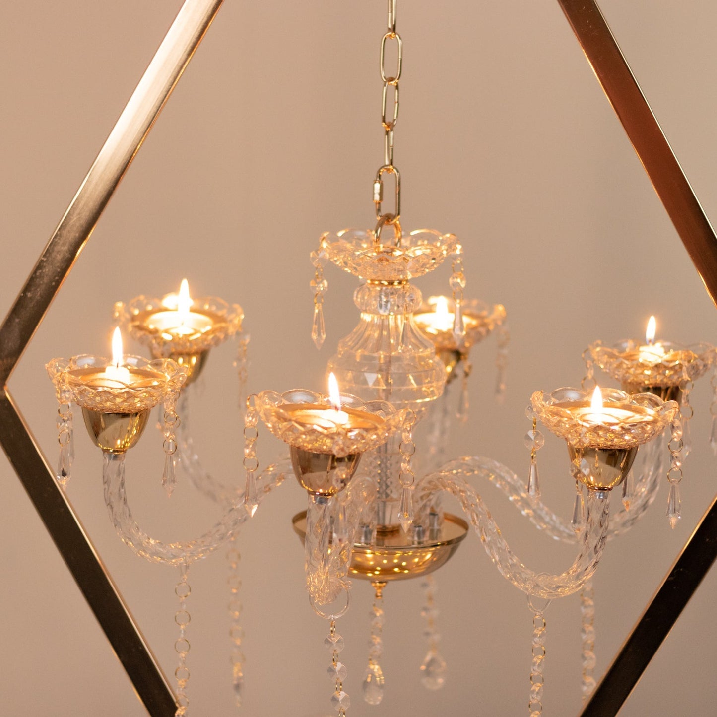 Gold 6-Arm Acrylic Candelabra Centerpiece â€“ 45" Tall Diamond Frame Table DÃ©cor with Candle Holders