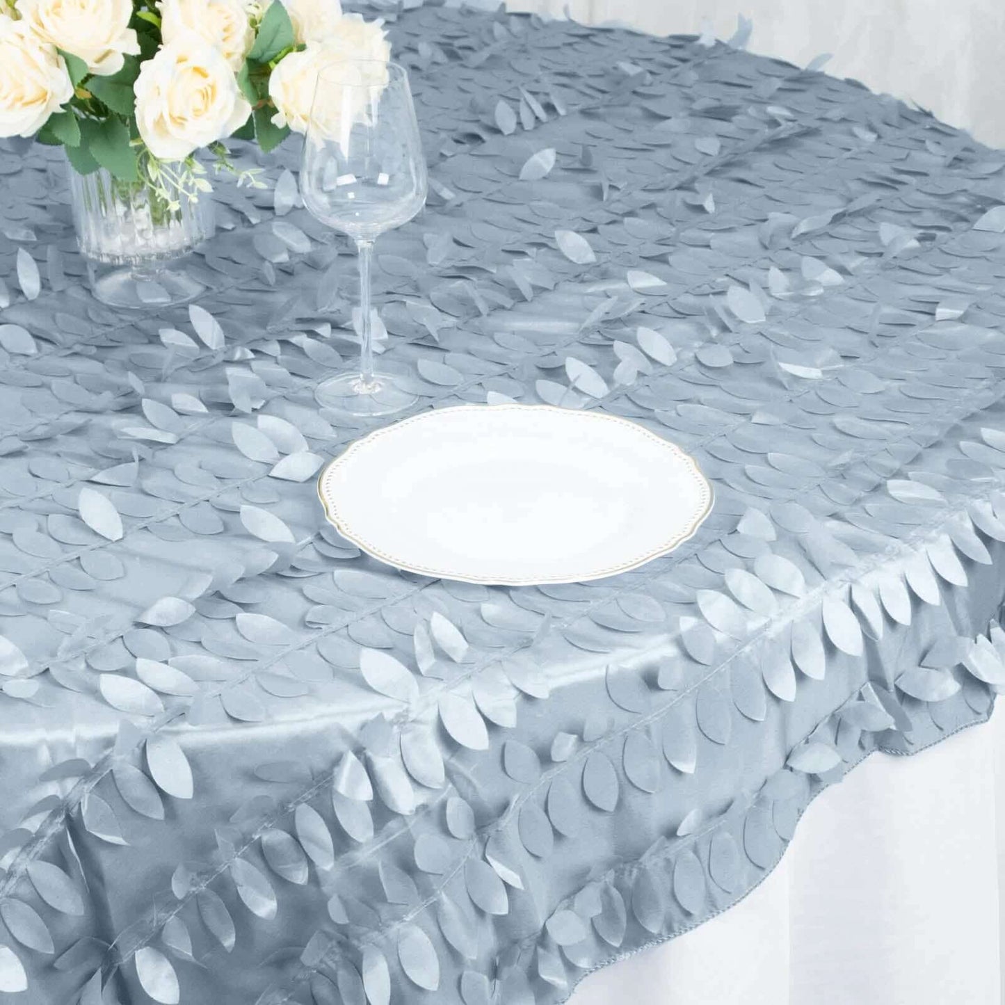 Taffeta 72"x72" Table Overlay Square Tablecloth Dusty Blue - 3D Leaf Petal Table Cover