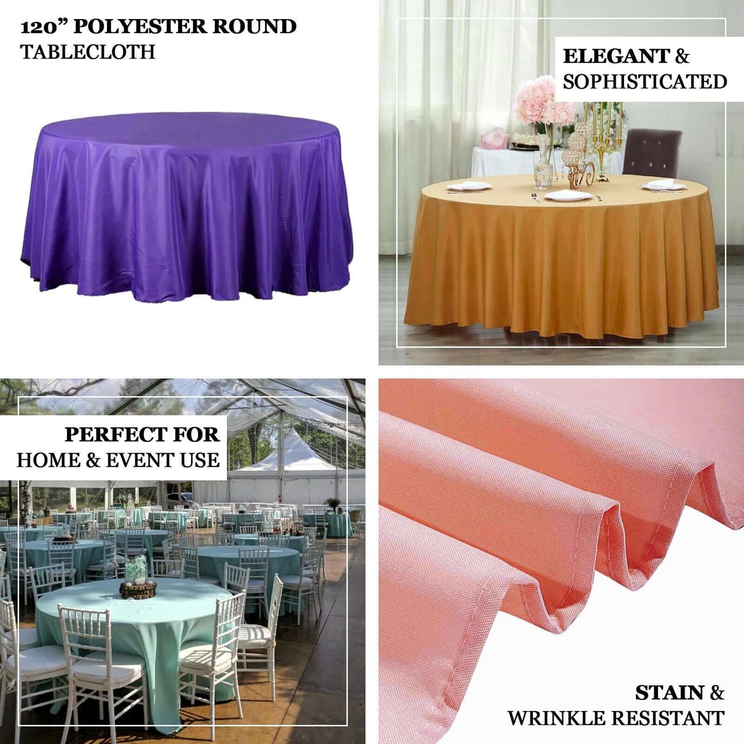 Polyester 120" Round Tablecloth Hunter Emerald Green - Seamless Wrinkle-Resistant Table Cover