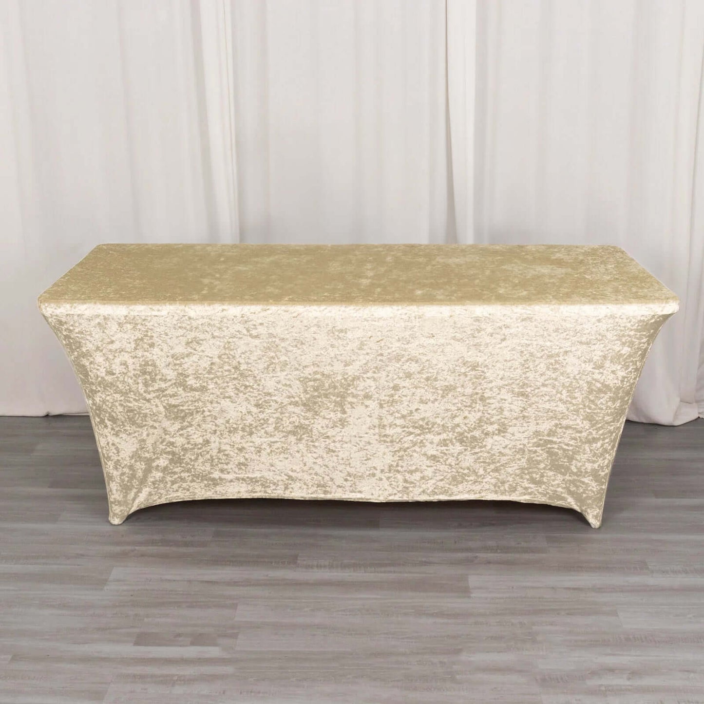 Crushed Velvet Fitted Rectangular 6ft Table Cover Beige - Wrinkle-Free Stretchy Tablecloth