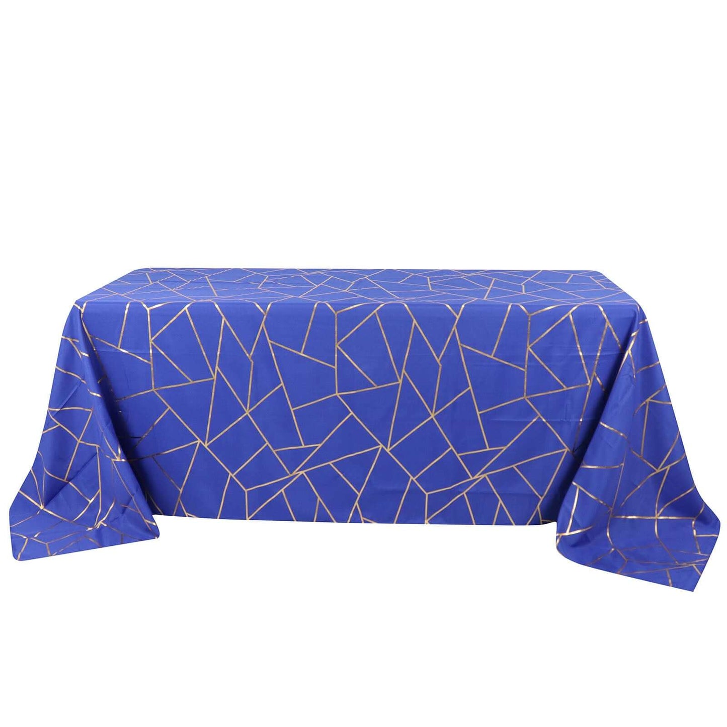 Polyester 90"x132" Rectangle Tablecloth Royal Blue with Gold Foil Geometric Pattern - Wrinkle-Resistant Seamless Table Cover